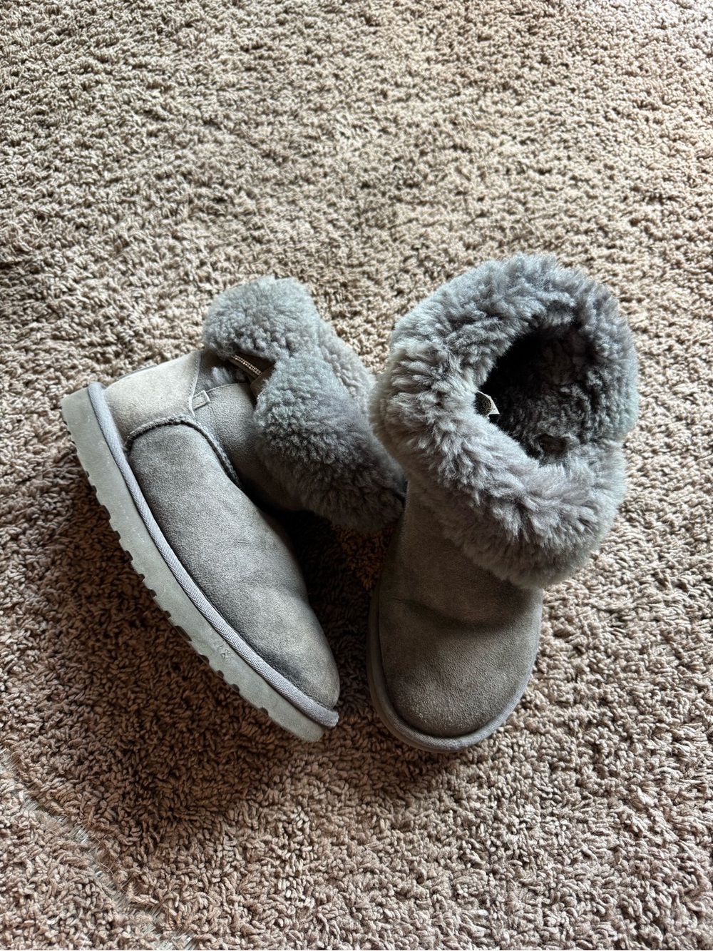 UGG Grey Bedazzled Shearling Cuff Short Boots